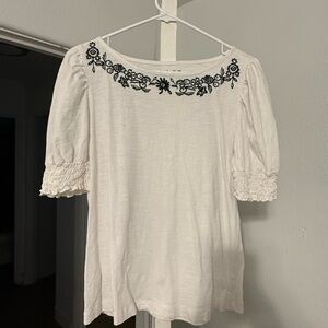 Chic White Blouse with Black Embroidery